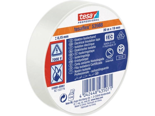 Tesa 53988-00061-00 Isoleringsbånd Tesa Professional Hvid (L X B) 20 M X 19 Mm 1 Stk
