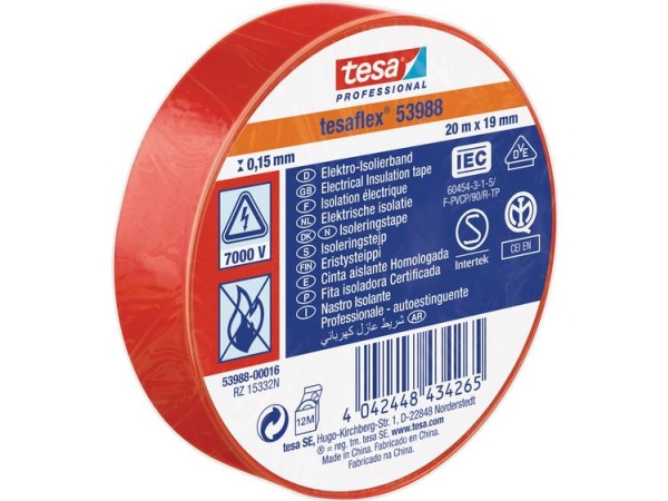 Tesa Tesa 53988-00016-00 Isoleringsbånd Tesa Professional Rød (L X B) 20 M X 19 Mm 1 Stk