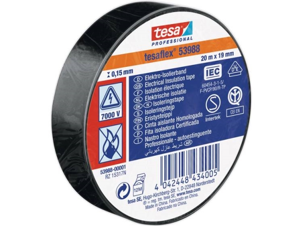 Tesa Tesa 53988-00001-00 Isoleringsbånd Tesa Professional Sort (L X B) 20 M X 19 Mm 1 Stk