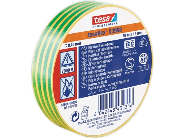 Tesa 53988-00076-00 Isoleringsbånd Tesa Professional Gul, Grøn (L X B) 20 M X 19 Mm 1 Stk