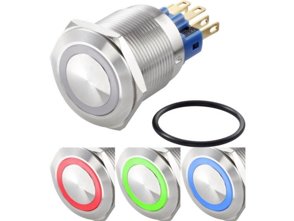 Tru Components Tc-Gq22-11Ze/41Rgb/ Festverdrahteter Taster 250 V/Ac 3 A 1 X Aus/Ein Klickend Rot, Grün, Blau, Rgb Ip65 1 Stück