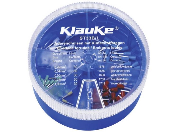 Klauke St33b Kabelsko-Sortiment 0.25 Mm², 0.34 Mm², 0.5 Mm², 0.75 Mm², 1 Mm² Gul, Grøn, Hvid, Blå , Rød 150 Teile
