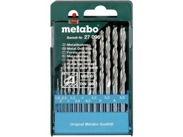 Metabo 627096000 Metal-Spiralbor-Sæt 13 Dele 1.5 Mm, 2 Mm, 2.5 Mm, 3 Mm, 3.2 Mm, 3.5 Mm, 4 Mm, 4.5 Mm, 4.8 Mm, 5 Mm, 5.5 Mm, 6 Mm, 6.5 Mm 1 Stk