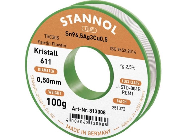 Lötzinn Sn96.5Ag3cu0.5 0,5 Mm 100 G Mit Flussmittel Stannol