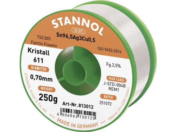 Lötmetall Sn96.5/Ag3/Cu0.5 0,70 Mm 250 G Mit Flussmittel Stannol