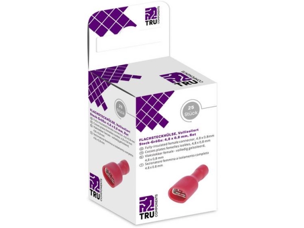 Tru Components T1904c115 Fladstikholdere Sortiment Stikbredde: 4.80 Mm Stiktykkelse: 0.80 Mm 180 ° Helisoleret Rød 25 Stk