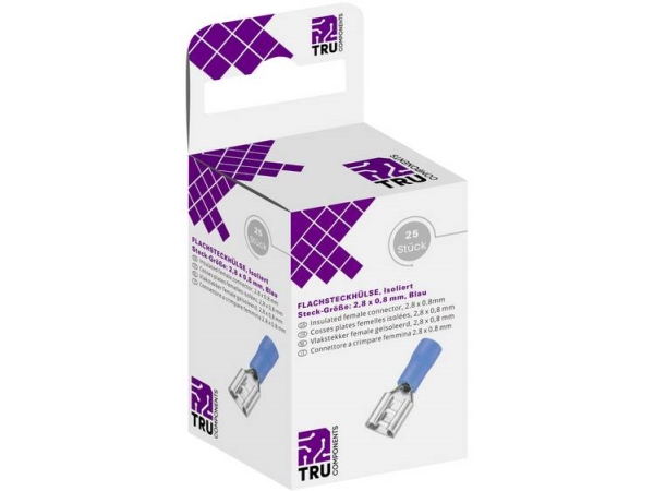 Tru Components T1904c041 Fladstikholdere Sortiment Stikbredde: 2.80 Mm Stiktykkelse: 0.80 Mm 180 ° Delvist Isoleret Blå 25 Stk