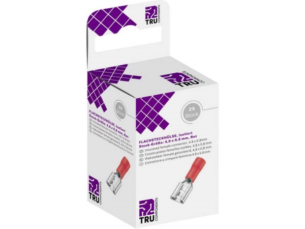 Tru Components T1904c106 Fladstikholdere Sortiment Stikbredde: 4.80 Mm Stiktykkelse: 0.80 Mm 180 ° Delvist Isoleret Rød 25 Stk