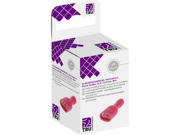 Tru Components T1904c117 Fladstikholdere Sortiment Stikbredde: 6.30 Mm Stiktykkelse: 0.80 Mm 180 ° Helisoleret Rød 25 Stk