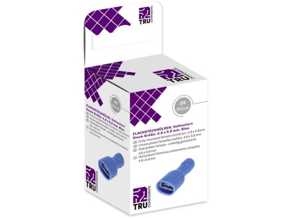Tru Components T1904c116 Flachsteckhülsen-Sortiment Steckbreite: 4,80 Mm Steckdicke: 0,80 Mm 180° Teilisoliert Blau 25 Stk