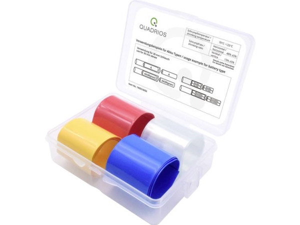 Quadrios 1905Ca056 Batteri-Krympeslange Uden Lim Transparent, Blå , Gul, Rød 19 Mm 10 Mm Krympningshastighed:2:1 4 Teile