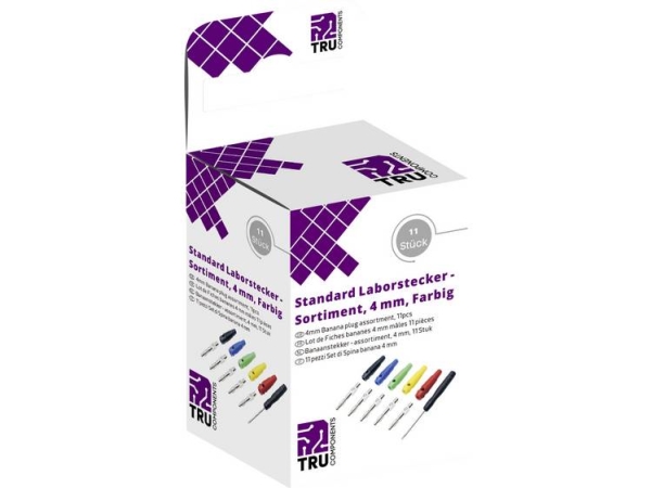 Tru Components Laboratoriestik Sortiment Stik, Lige Stift-Diameter: 4 Mm Sort, Rød, Blå , Gul, Grøn 10 Teile