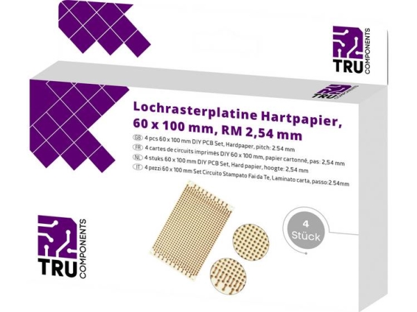 Tru Components T1906sa037 Europrintplatte Hartpapier (L X B) 100 X 60 Mm 35 Μm Rastermaß 2,54 Mm 4 Stk