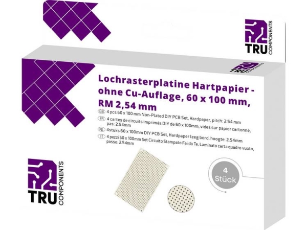 Tru Components Europrintplatine Ohne Cu-Beschichtung 100 X 60 Mm 35 Μm Rastermaß 2,54 Mm 4 Stk