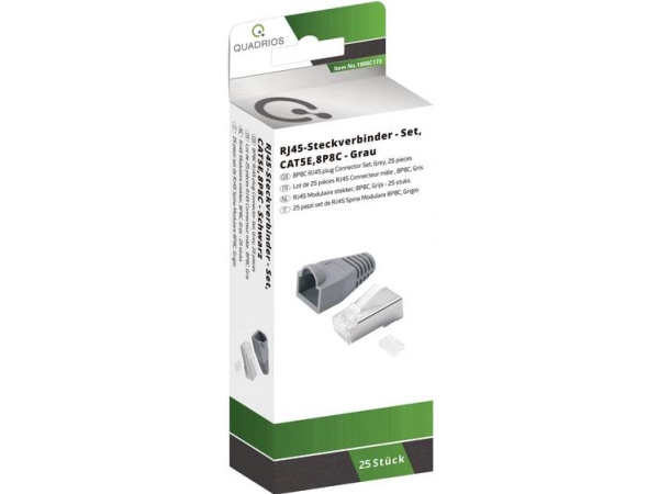 Quadrios Rj-45 Steckverbinder Set-Cat 5E 1906C173 Stecker, Gerade Polzahl 8P8c Grau 25 St. (1906C173)