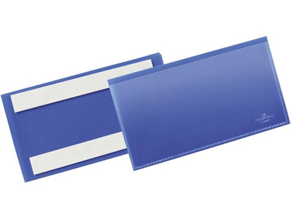 Hyldeforkant lagerlomme/etiketholder blå selvklæbende 150x67 mm - (50 stk.)