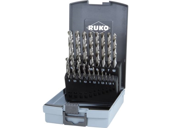 Ruko 214214Ro Hss-G Metal-Spiralbor-Sæt Med 19 Dele 1 Mm, 1.5 Mm, 2 Mm, 2.5 Mm, 3 Mm, 3.5 Mm, 4 Mm, 4.5 Mm, 5 Mm, 5.5 Mm, 6 Mm, 6.5 Mm, 7 Mm, 7.5 Mm,