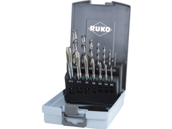 Ruko 245048Ro Maskine-Gevindbor-Sæt 14 Dele Metrisk M3, M4, M5, M6, M8, M10, M12 Højreskæring Din 371, Din 376 Hss 1 Set