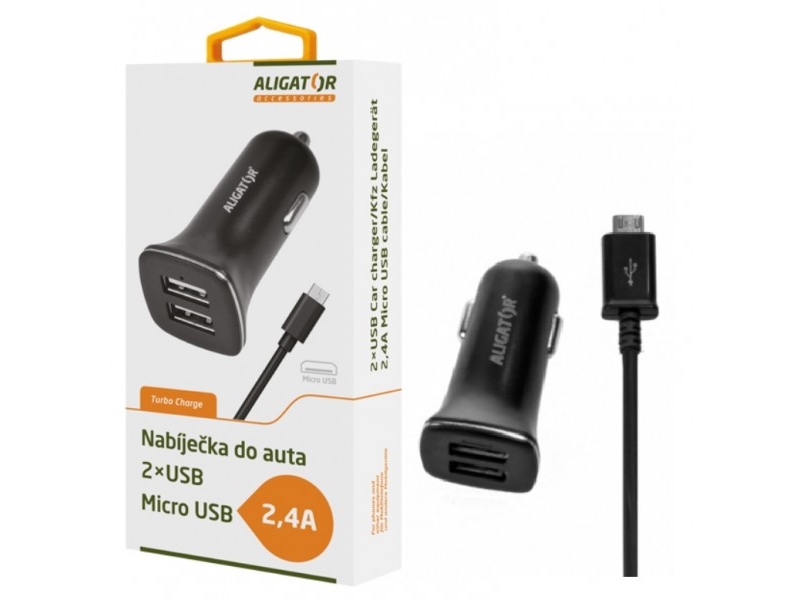Aligator CHA0002, Automatisk, Cigartænder, 5 V, 2,4 A, 1 m, Sort