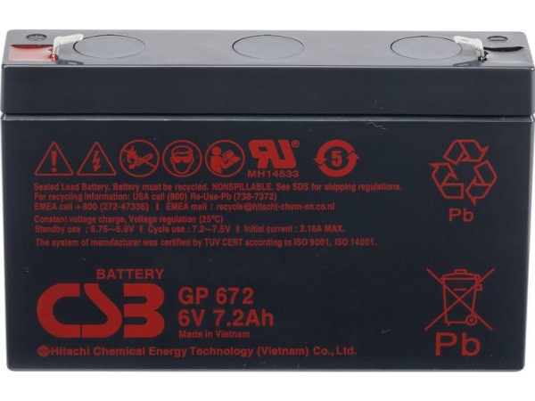 Csb Batterie Gp 672 Standby Usv Gp672f1 Bleibatterie 6 V 7,2 Ah Bleivlies (B X H X T) 151 X 101 X 34 Mm Flachstecker 4,8 Mm, Flachstecker 6,35 Mm War