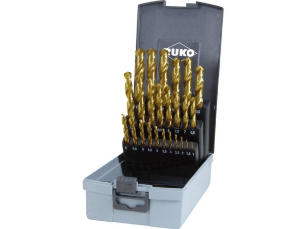 Ruko 250215Tro/Ruko Hss-G Spiralborsæt 25 Dele 1 Mm, 1,5 Mm, 2 Mm, 2,5 Mm, 3 Mm, 3,5 Mm, 4 Mm, 4,5 Mm, 5 Mm, 5,5 Mm, 6 Mm, 6,5 Mm, 7 Mm, 7,5 Mm, 8 Mm