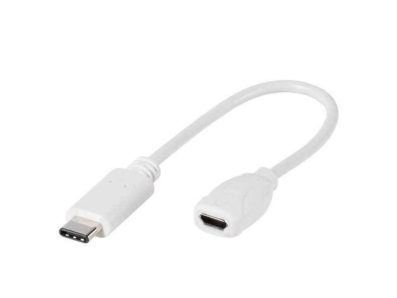 Vivanco 0.1m, 0,1 m, USB C, Micro-USB B, USB 2.0, Hane/Hona, Vit | Datortillbehör - Kablar & adaptrar - Datakablar | GameStuff