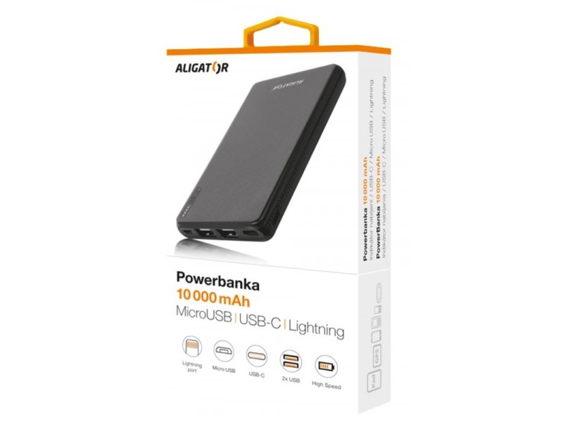 Aligator Pb1000bk, 10000 Mah, Litiumpolymer (Lipo), Sort
