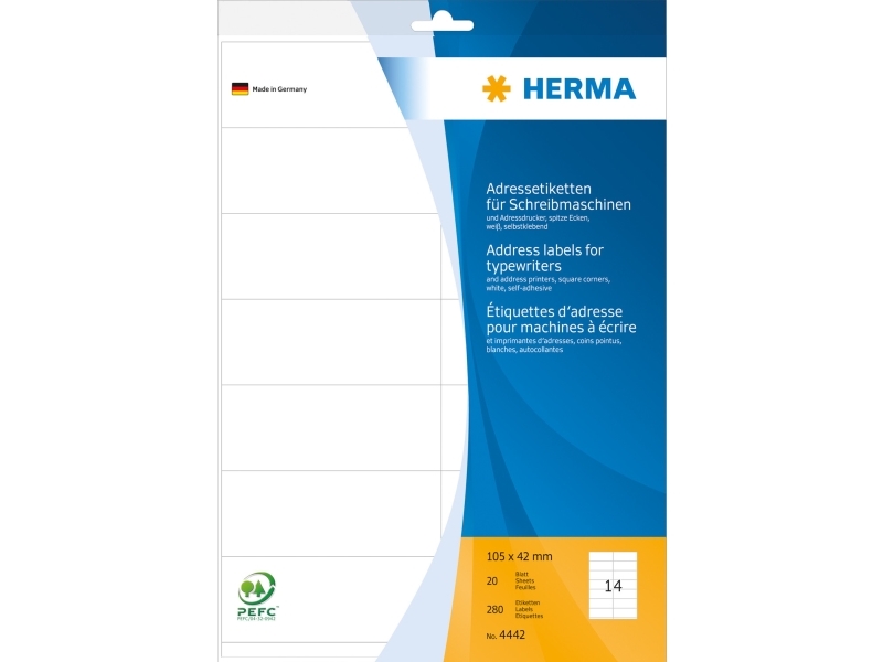 HERMA - Vit - 105 x 42 mm 280 stk (20 ark x 14) z-vikta perforerade löpande adressetiketter | Papper & Emballage - Taggar - Manuell Vit | GameStuff