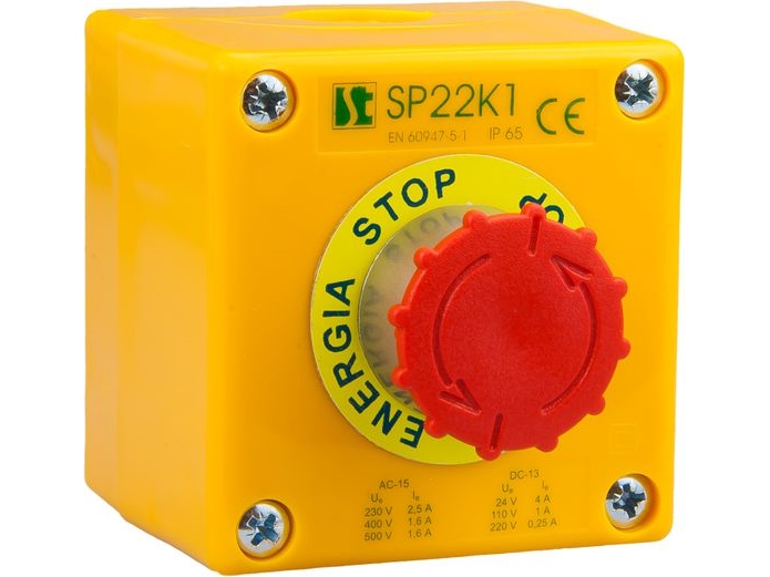 Betjeningshåndtag Betjeningsknap (B) Sikkerhedsaflåsning Champignonknap ENERGY STOP SP22K1-8-1