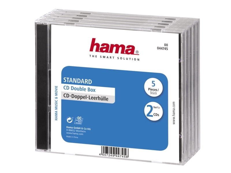 Hama CD Double Jewel Case Standard - Cd-hylster for lagring - kapacitet: 2 CD - gennemsigtig (pakke med 5)