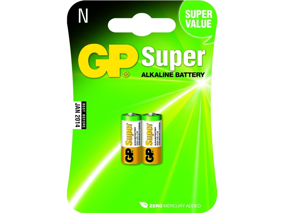 GP LR1 910A Super Alkaline batteri Ø12mm x 30mm - 2 stk.