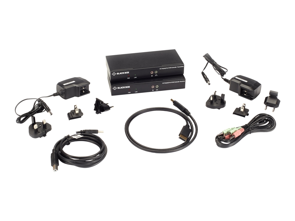 Black Box KVX Series KVM Extender over CATx - 4K, Single-Head, DisplayPort, USB 2.0 Hub, Serial, Audio, Local Video - Sender og modtager - KVM / audio / seriel / USB forlænger - USB - op til 100 m - 1U - TAA-kompatibel