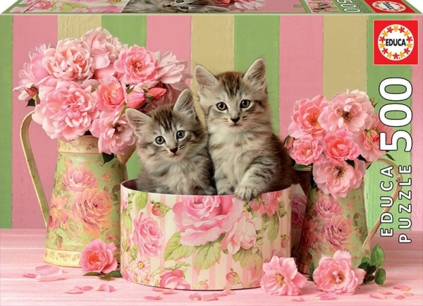 Puzzle 500 Elements Kittens With Roses