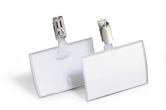 Navneskilt CLICK FOLD 54x90 mm med stropklemme - (25 stk.)