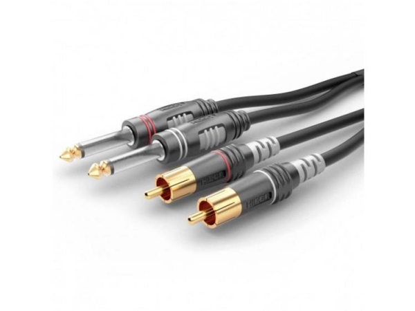 Sommer Cable Hba-62C2-0060 Jack / Phono Audio Tilslutningskabel [2X Jackstik 6.3 Mm (Mono) - 2X Cinch-Stik] 0.60 M Sort