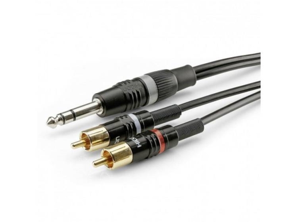 Sommer Cable Hbp-6Sc2-0300 Jack / Phono Audio Tilslutningskabel [2X Cinch-Stik - 1X Jackstik 6.3 Mm (Stereo)] 3.00 M Sort