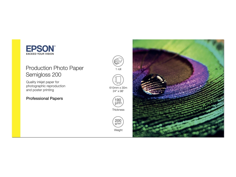 Epson Production - Polyethylen (Pe) - Halbglänzend - Mikroporös - 200 Mikrometer - Rolle (60,96 Cm X 30 M) - 200 G/M² - 1 Rolle(N) Fotopapier - Für S