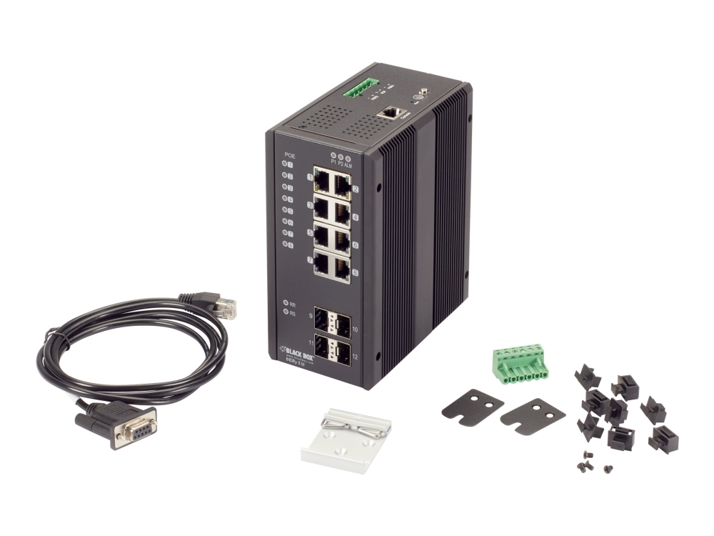 Black Box Industrial Managed Ethernet Poe+ Switch - Switch - Administreret - 8 X 10/100/1000 (Poe+) + 4 X Sfp - Desktop, Din Monterbar På Skinne, Væg