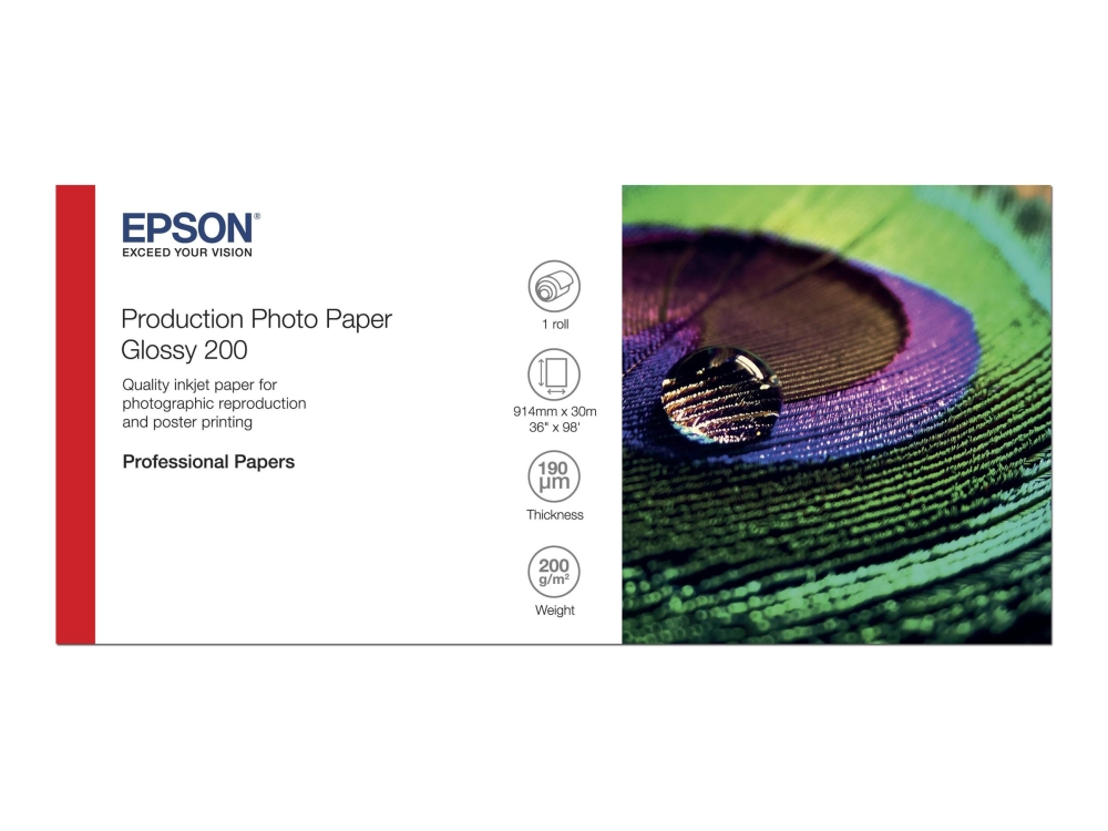 Epson Production - Polyethylen (Pe) - Glänzend - Mikroporös - 200 Mikrometer - Rolle (91,4 Cm X 30 M) - 200 G/M² - 1 Rolle(N) Fotopapier - Für Stylus