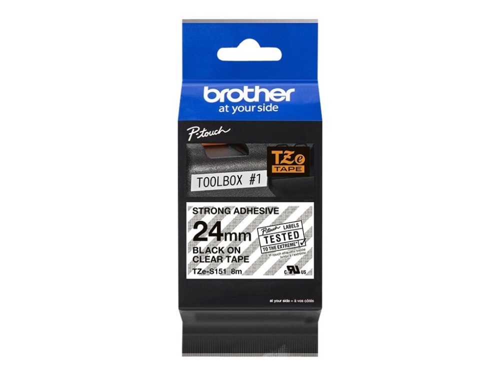 Brother TZe-S151 - Extrastark häftning - svart på klar - Rulle ( 2,4 cm x 8 m) 1 kassett(er) bandlaminat - för Brother PT-D600, P750, P950 P-Touch PT-D610, D800, E550, P900, P950 P-Touch EDGE PT-P750 | Papper & Emballage - Märkning - Etiketter och Tejp | GameStuff