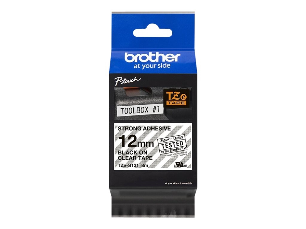 Brother Tze-S131 - Ekstrastærkt Klæbemiddel - Sort På Klart - Rulle (1,2 Cm X 8 M) 1 Kassette Lamineret Bånd - For Brother Pt-D210, D600, H110 P-