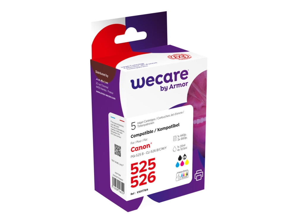 Wecare Multi Pack - 5Er Pack - Schwarz, Gelb, Cyan, Magenta, Photoschwarz - Kompatibel - Tintenpatrone (Alternativ Für: Canon Cli-526Bk, Canon Cli-52