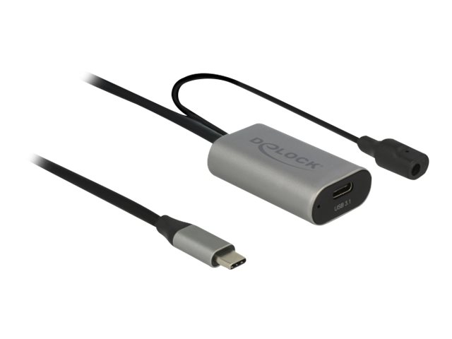 Delock - USB-forlængerkabel - 24 pin USB-C (han) til DC-stik, pin USB-C - USB 3.1 Gen 1 - 5 m - grå, sort