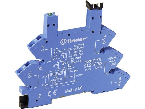 Finder 93.51.0.024 Relæsokkel Passer Til Serie: Phoenix Contact Serie Emd-Sl Finder 34.51, Finder 34.81 (L X B X H) 93.6 X 6.2 X 76 Mm Tray 1 Stk