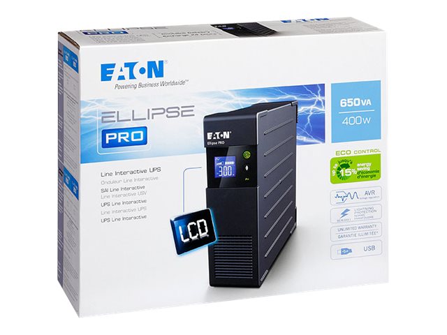 Eaton Ellipse Pro 650 - Ups - Ac 230 V - 400 Watt - 650 Va - 7 At - Usb - Output-Stikforbindelser: 4 - 2U - 19"