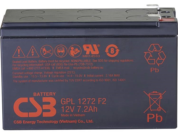 Csb Batterie Gpl 1272 Gpl1272-F2fr Blei-Säure-Batterie 12 V 7,2 Ah Bleivlies (B X H X T) 151 X 98 X 65 Mm Flachstecker 6,35 Mm Wartungsfrei, Geringe