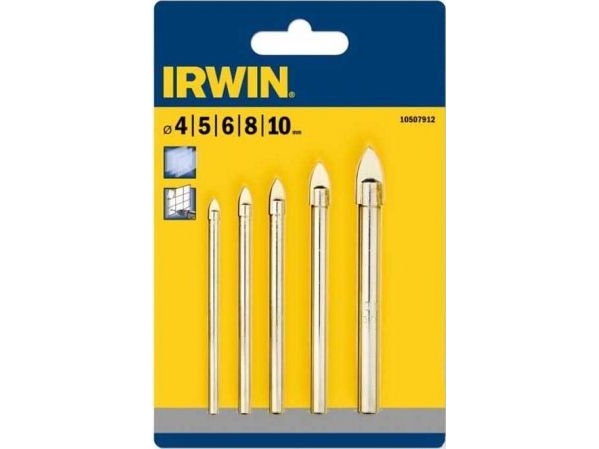 Irwin glas- og flisebor, sæt med 4, 5, 6, 8 og 10 mm