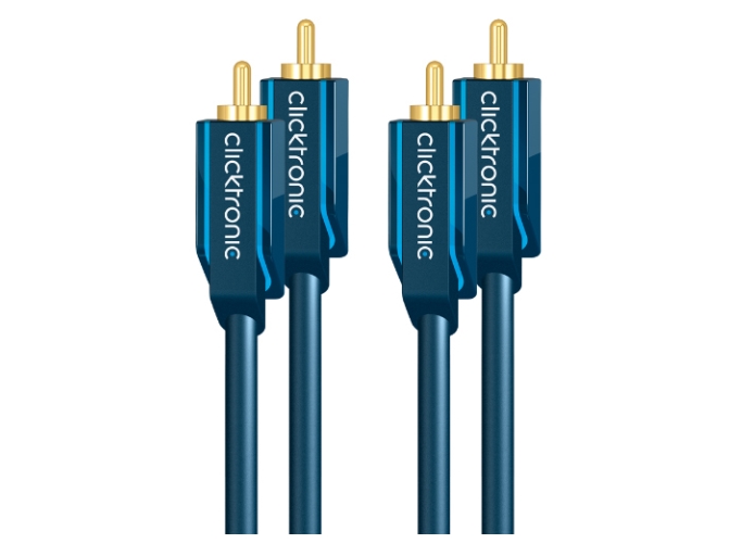 ClickTronic 10m Stereo Audio, 2 x RCA, Hanstik, 2 x RCA, Hanstik, 10 m, Blå, Guld
