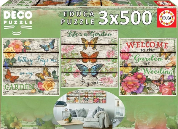 Puzzle 3X500 Flowers And Butterflies G3