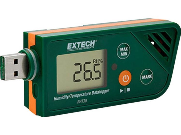 Extech Rht30-D Rht30 Multi-Datenlogger Kalibriert (Dakks) Messung: Luftfeuchtigkeit, Temperatur -30 Bis +70 °C 0.1 Bis 99.9 % Rf Pdf-Funktion